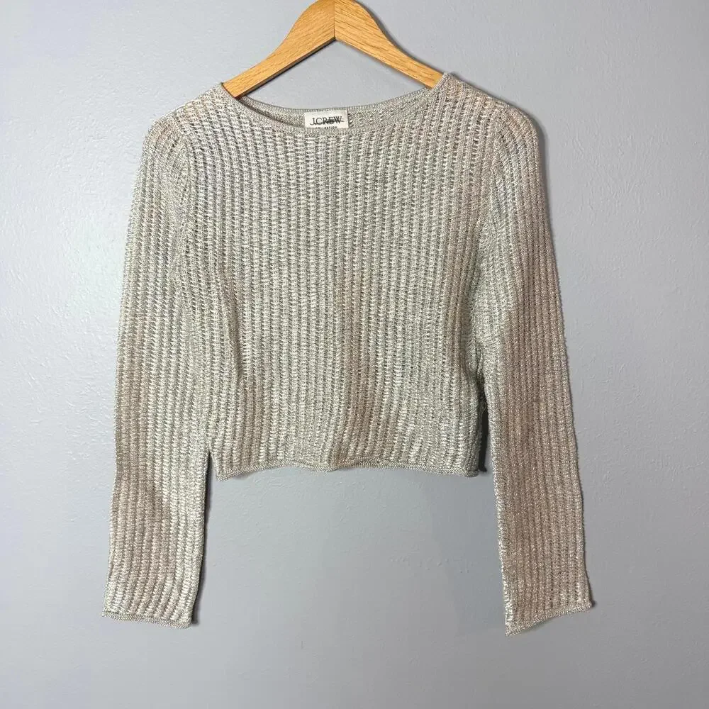 J.Crew Collection‎ metallic open-weave sweater Silver